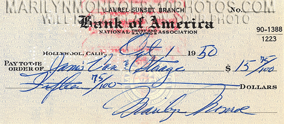 MARILYN MONROE SIGNED BANK CHECKS (3) RARE 8x10 PHOTOS 