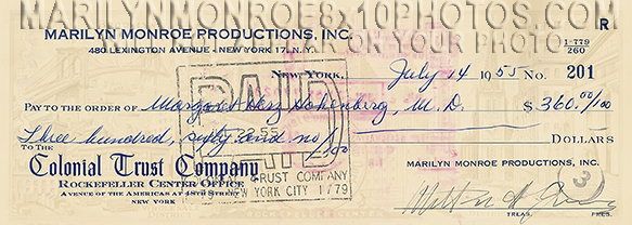 MARILYN MONROE SIGNED BANK CHECKS (3) RARE 8x10 PHOTOS