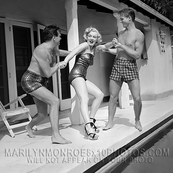 MARILYN MONROE THROW HER IN THE POOL (3) RARE 8x10 PHOTOS