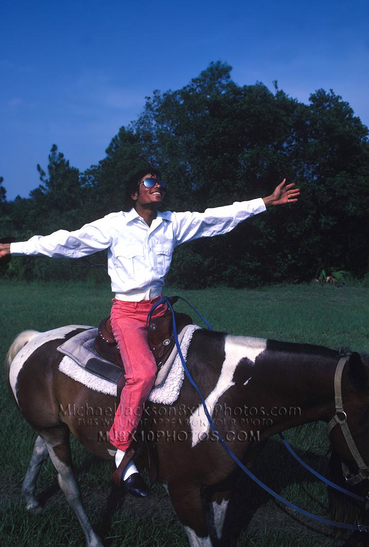 MICHAEL JACKSON 1984 ON A HORSEnSHRUB (2) RARE 8x10 PHOTOS
