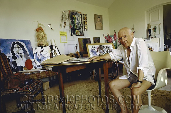 PABLO PICASSO AT HOME with PAINTINGS (3) RARE 8x10 PHOTOS