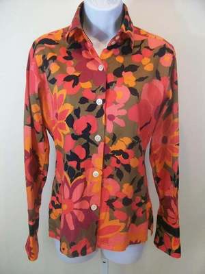 OwnFabulous : Designer LIZ LOGIE Orange Pink Flower Pattern Blouse 4