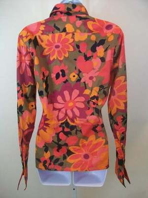 OwnFabulous : Designer LIZ LOGIE Orange Pink Flower Pattern Blouse 4