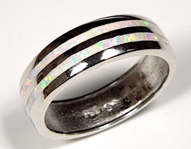 925 Sterling Silver Real Genuine Opal Womens Eternity Band Ring