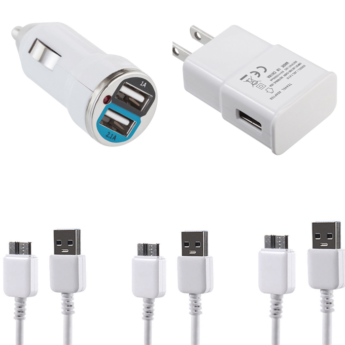 USB Home AC Wall + Car Charger + 3x Data Sync Cable For SAMSUNG Galaxy ...