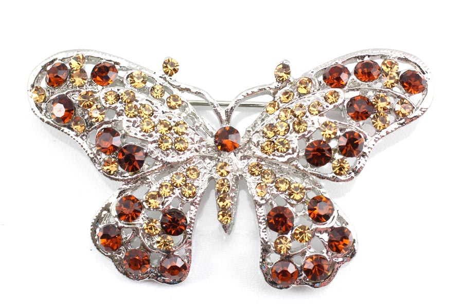 Golden Austrian Rhinestone Crystal Brilliant Butterfly Brooch Pin