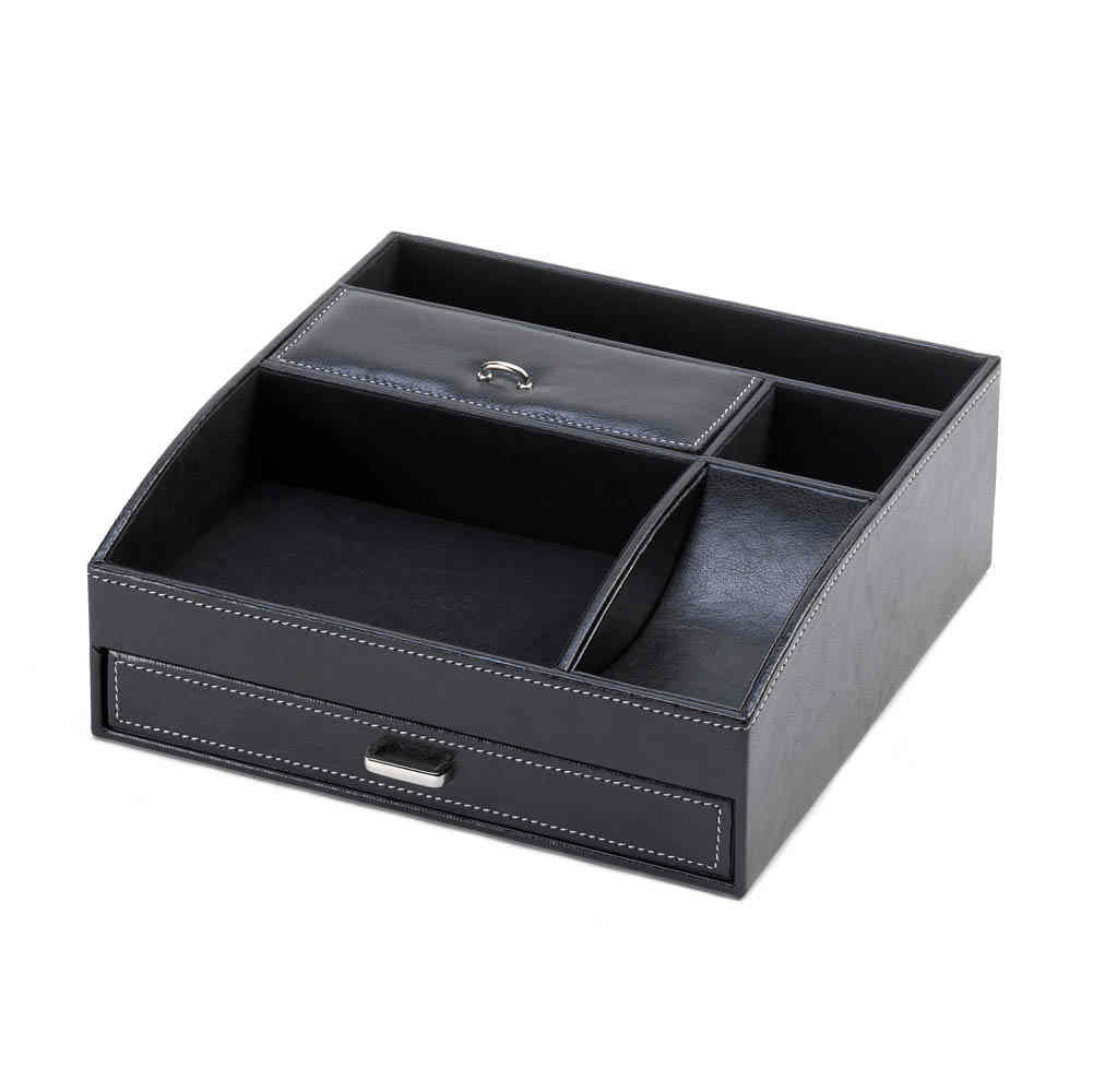 BLACK FAUX LEATHER OFFICE DESK ORGANIZER WITH DRAWER NEW~10015643 | eBay