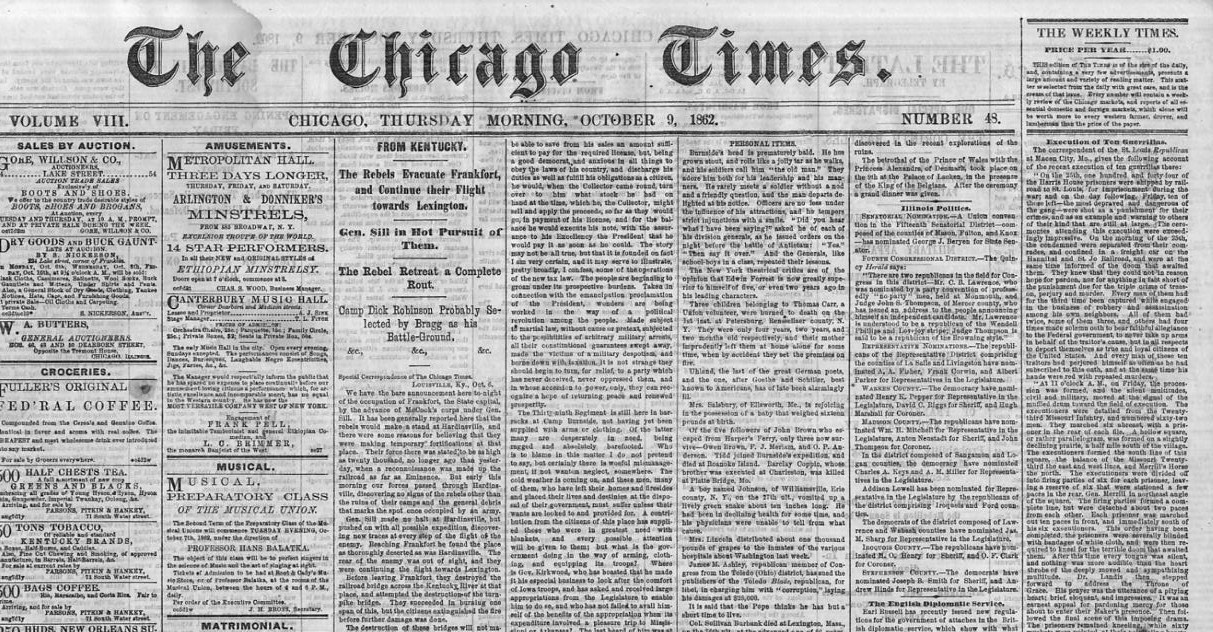 CIVIL WAR CHICAGO NEWSPAPER NEGRO LABOR RUNAWAY SLAVES IN CHICAGO ...