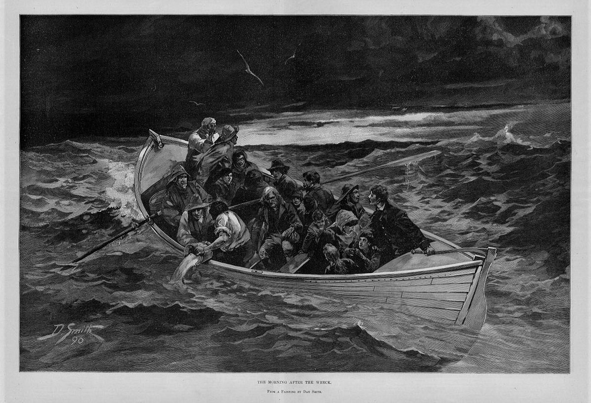 Shipwreck Rescue Survivors In Lifeboat The Morning After The Wreck Boat Nautical Ebay