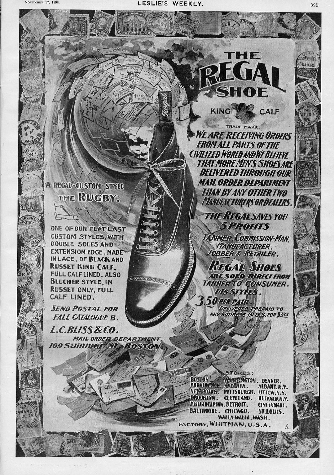 REGAL SHOE KING CALF ARGYLE NEW YORK BAY BROOKLYN BRIDGE STATUE OF LIBERTY