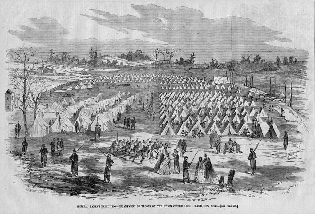 LONG ISLAND NEW YORK ENCAMPMENT OF CIVIL WAR TROOPS TENTS CAMP SOLDIERS HISTORY