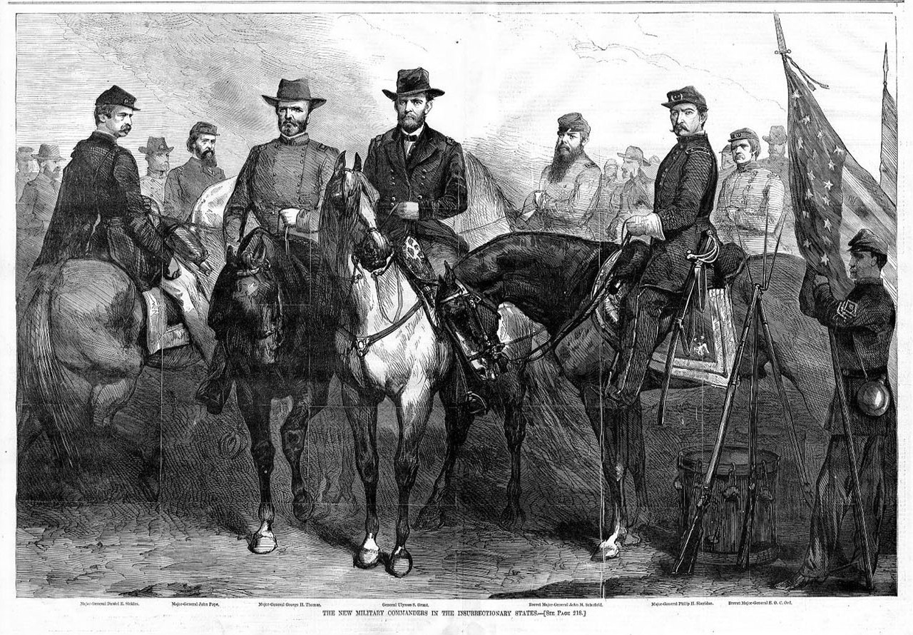 GENERAL ULYSSES GRANT AND HIS MILITARY COMMANDER ON HORSEBACK INSURRECTION FLAGS