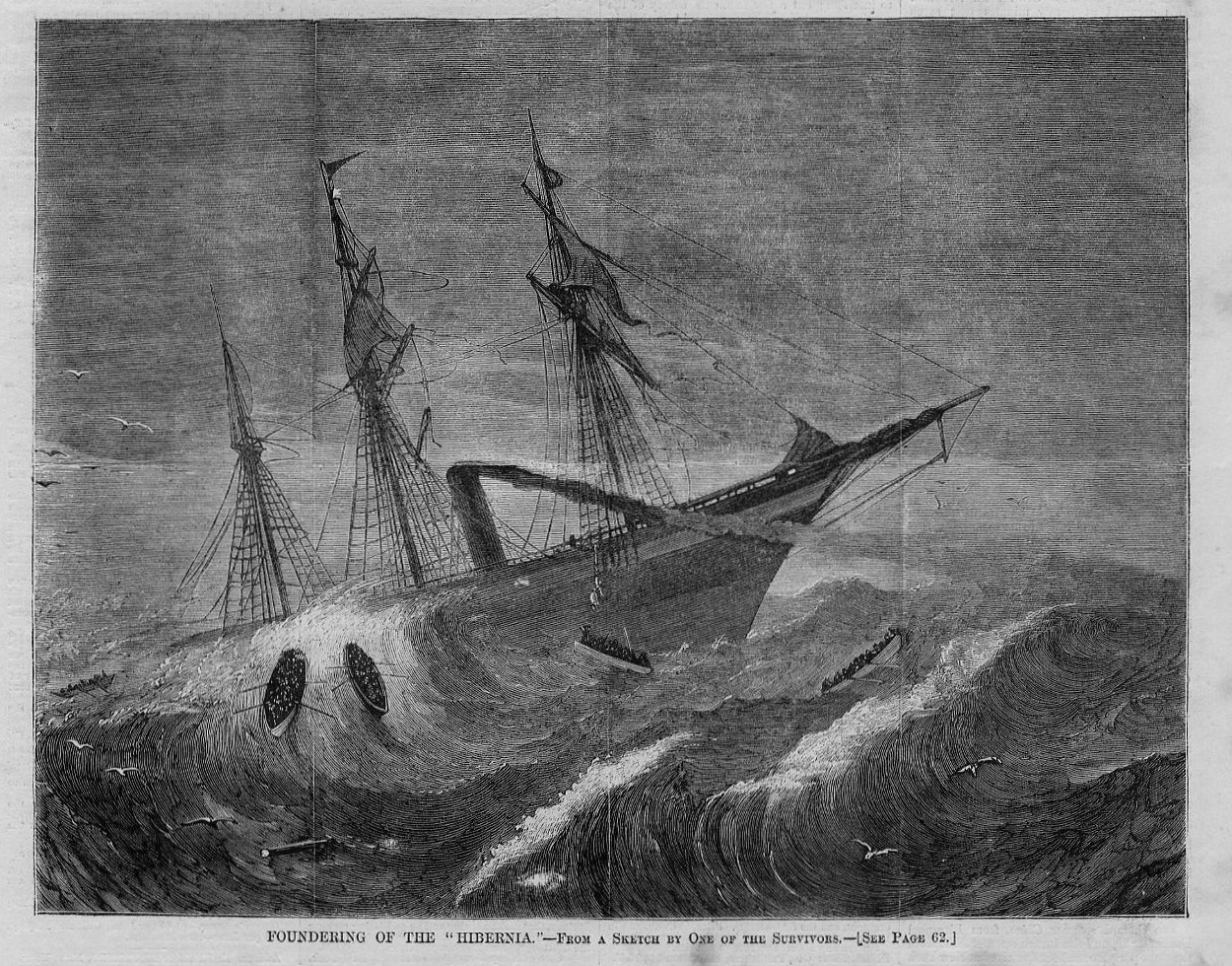NAUTICAL SHIPWRECK HIBERNIA 1869 HISTORY SINKING LIFEBOATS WAVES