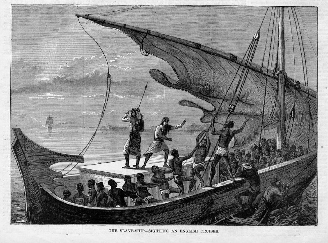 SLAVE SHIP WITH LARGE CARGO OF SLAVES NEAR COAST OF AFRICA ...