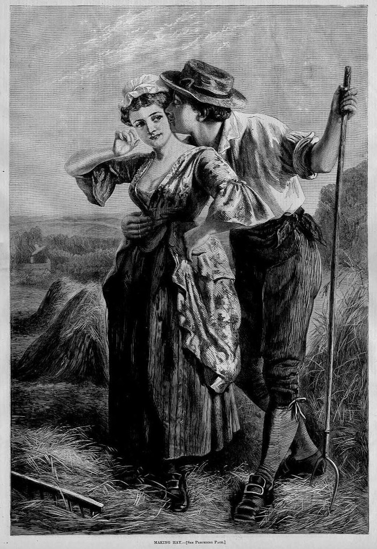 YOUNG COUPLE FARMERS MAKING HAY ANTIQUE PITCH FORK EBay   HW1874P708C104 