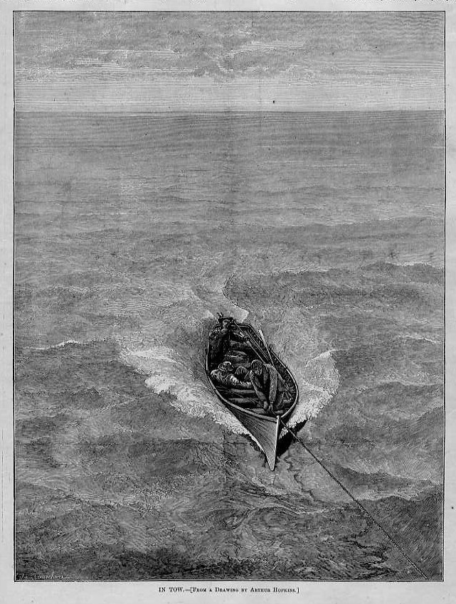 NAUTICAL ROWBOAT IN TOW OARS 1871 HARPER'S WEEKLY ANTIQUE 