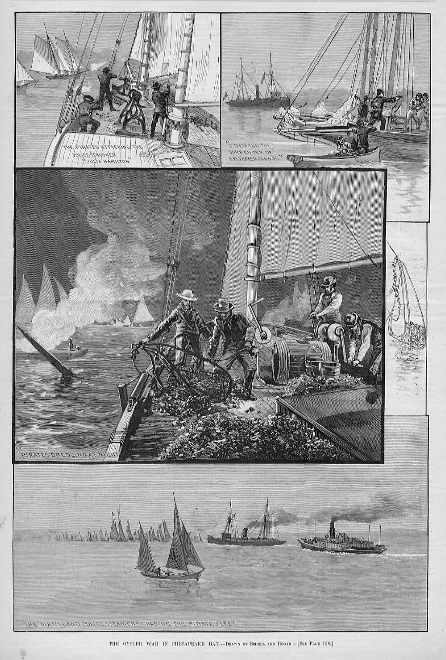 OYSTER WAR CHESAPEAKE BAY PIRATES DREDGING MARYLAND POLICE STEAMERS OYSTER