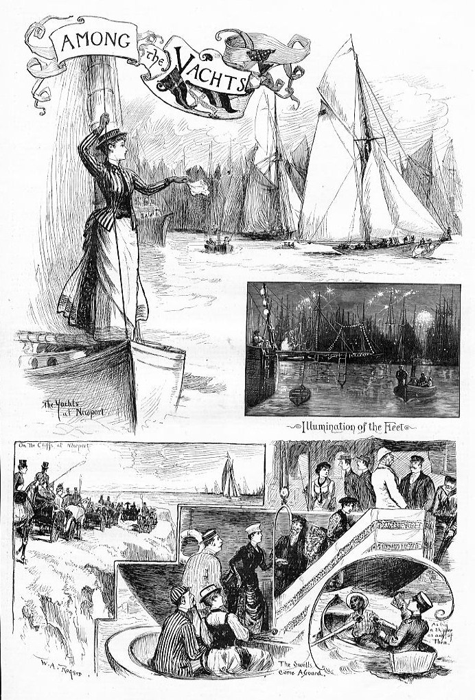 YACHTS AT NEWPORT ILLUMINATION OF THE FLEET NAUTICAL YACHT SAILS SPECTATORS