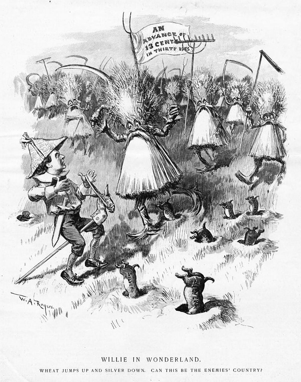 WILLIAM JENNINGS BRYAN DEMOCRATIC NOMINEE WILLIE IN WONDERLAND WHEAT AND SILVER