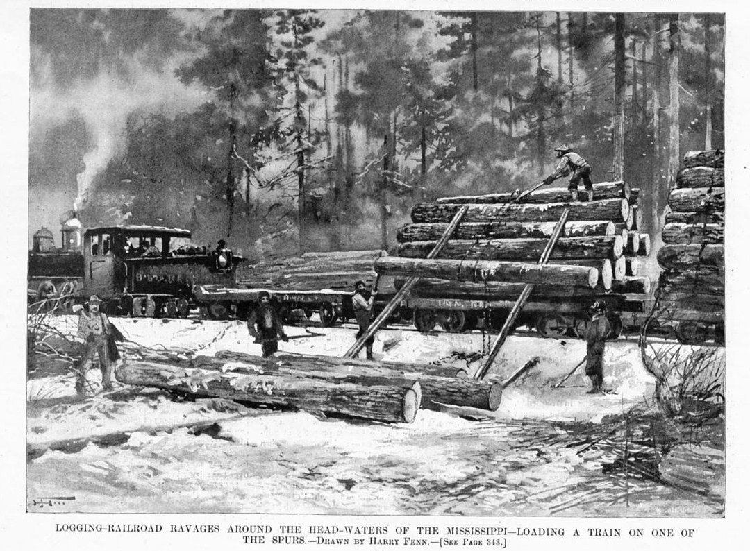 MINNESOTA LOGGING IN THE MISSISSIPPI HEAD-WATERS, LOGGING RAILROAD ...