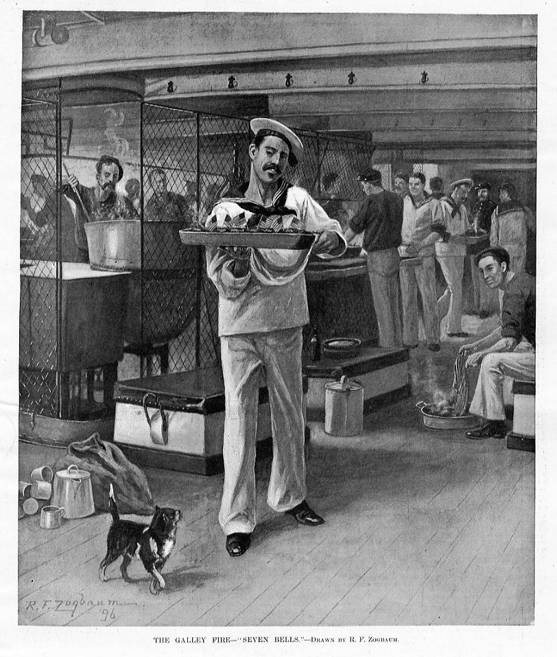 SHIP S COOK SERVING MEAT BOILERS POT GALLEY FIRE CATERERS SAILOR FOOD 