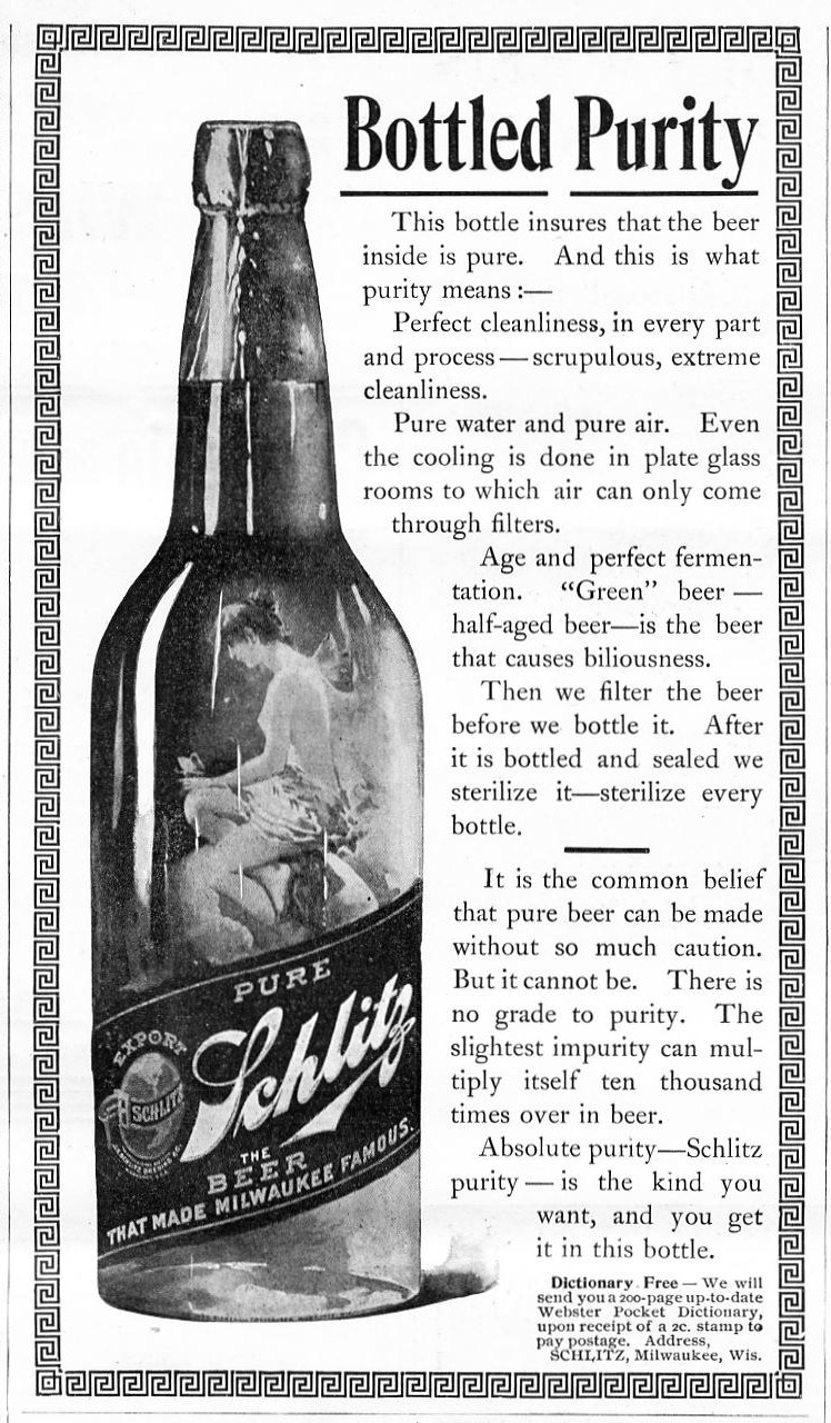 SCHLITZ BEER BOTTLED PURITY BEER THAT MADE MILWAUKEE FAMOUS SCHLITZ ...