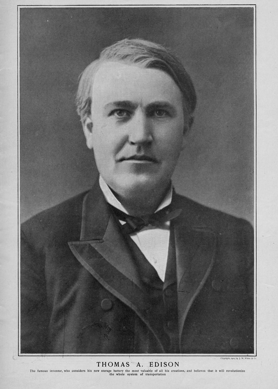 THOMAS A. EDISON FAMOUS INVENTOR OF STORAGE BATTERY GENIUS 1901