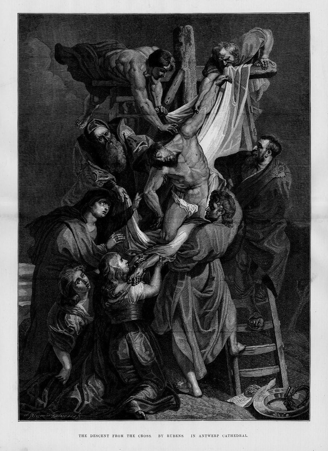 THE DESCENT FROM THE CROSS BY RUBENS IN ANTWERP CATHEDRAL ANTIQUE 1877 ...