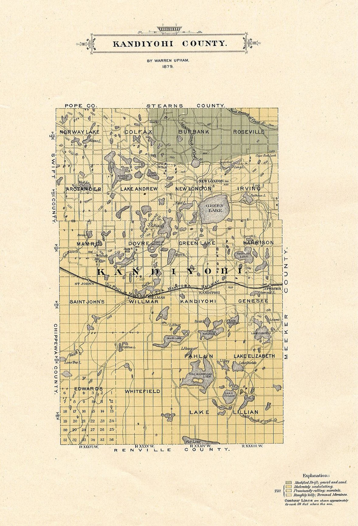 Kandiyohi County And Townships Minnesota Rare 1879 Antique Map By Warren Upham Ebay 1379