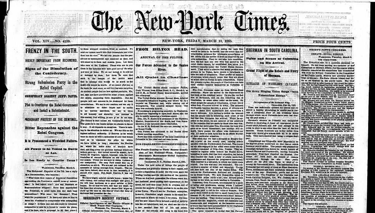 CIVIL WAR NEWSPAPER 1865 NEW YORK TIMES JEFF DAVIS CONSPIRACY SHERIDAN ...