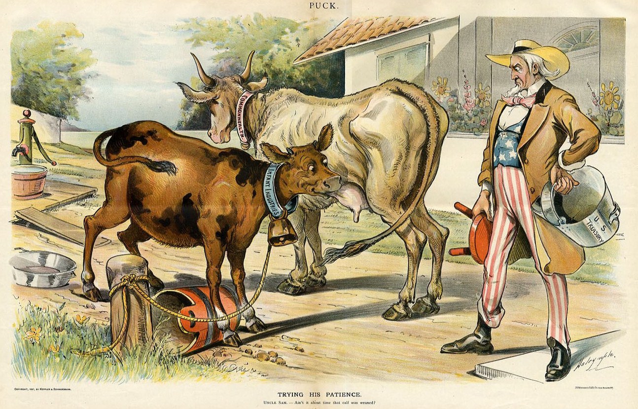 Uncle Sam As Dairy Farmer Wants To Milk Cow Calf Stool Milking Bucket