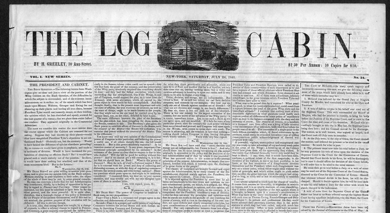 Horace Greeley Publisher The Log Cabin 1841 Political Newspaper