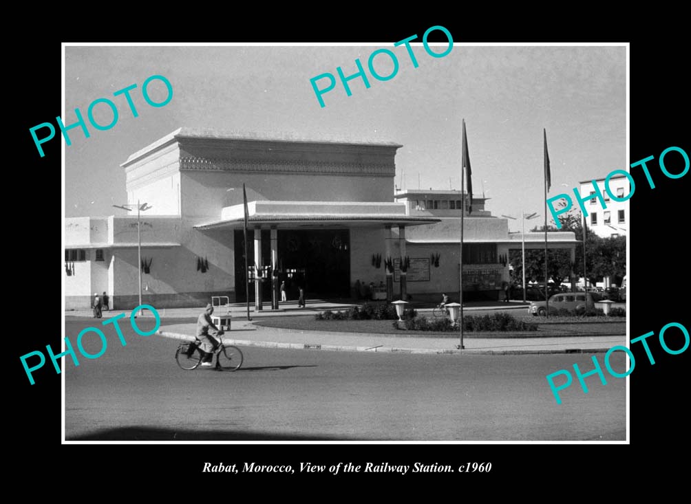 OLD LARGE HISTORIC PHOTO RABAT MOROCCO, VIEW OF THE RAILWAY STATION c1960